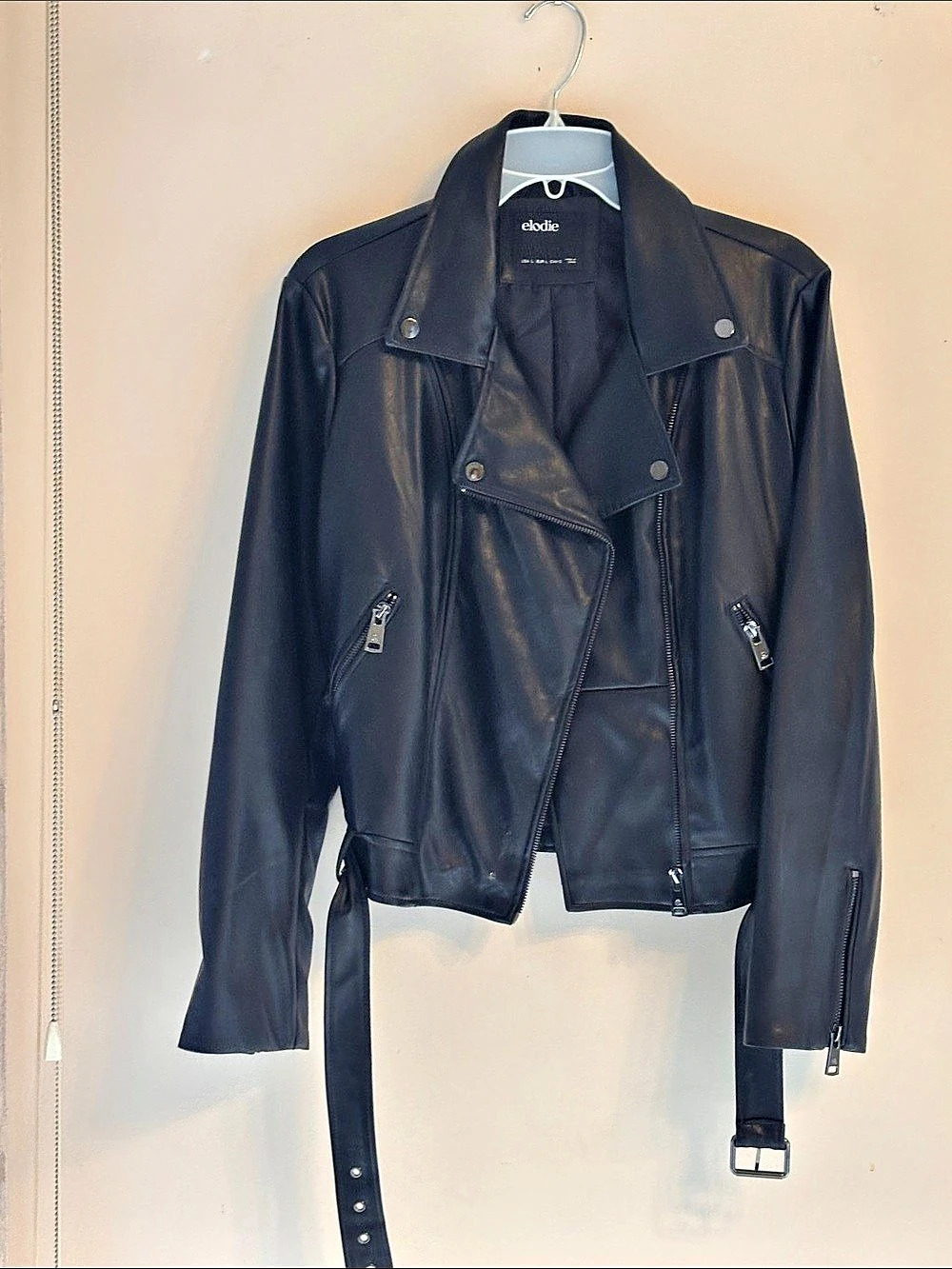 Elodie Faux Leather Moto Jacket Black Large